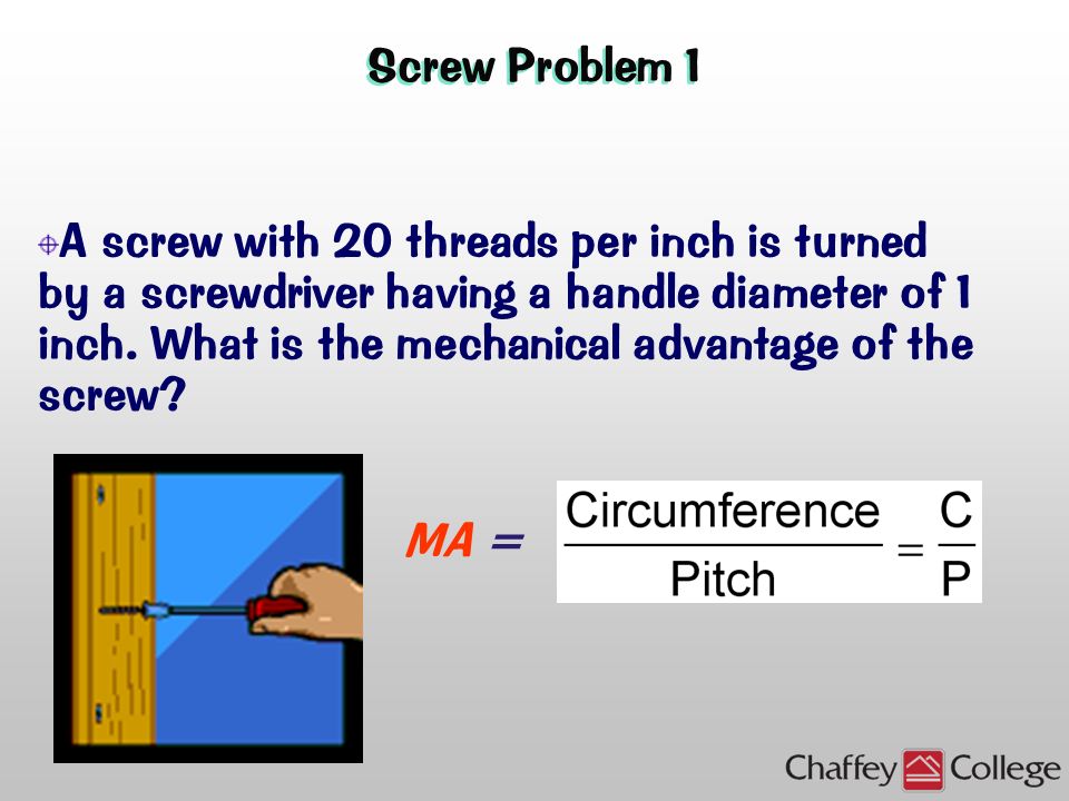 Screw Formulas MA =