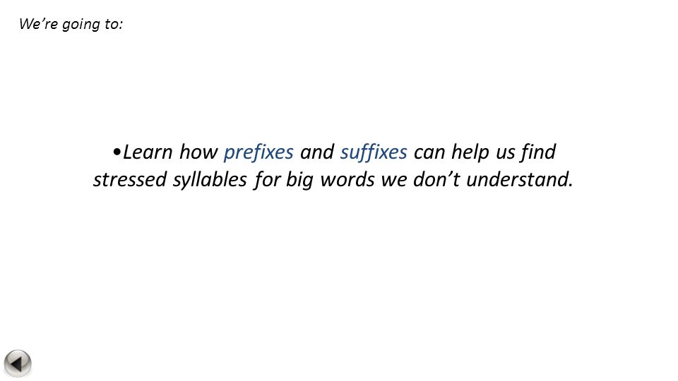 Learn how prefixes and suffixes can help us find stressed syllables for big words we don’t understand.