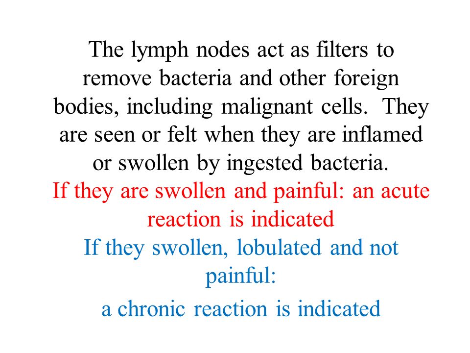 The lymph nodes act as filters to remove bacteria and other foreign bodies, including malignant cells.