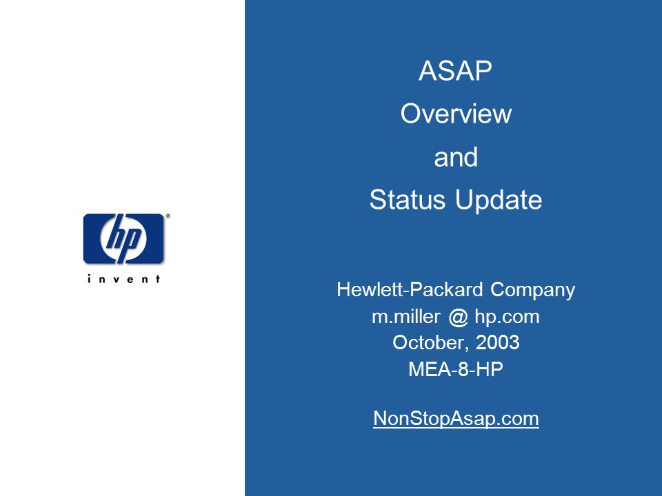 asap overview and status update hewlett packard company hp com hewlett packard com