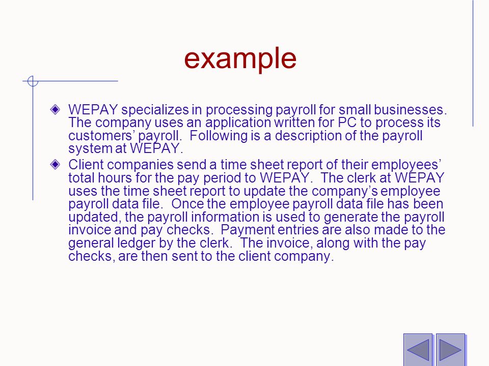 example WEPAY specializes in processing payroll for small businesses.