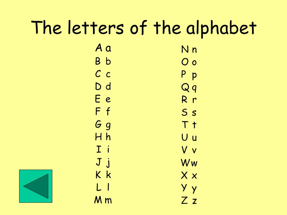 The letters of the alphabet Aa Bb C c Dd Ee Ff Gg Hh Ii Jj Kk Ll Mm Nn Oo Pp Qq Rr Ss Tt Uu Vv Ww Xx Yy Zz
