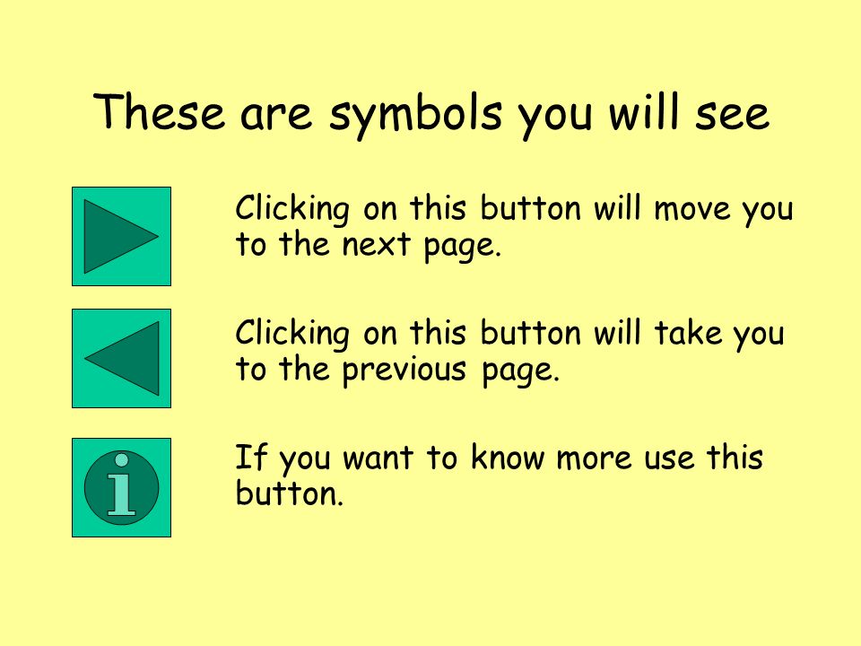 These are symbols you will see Clicking on this button will move you to the next page.