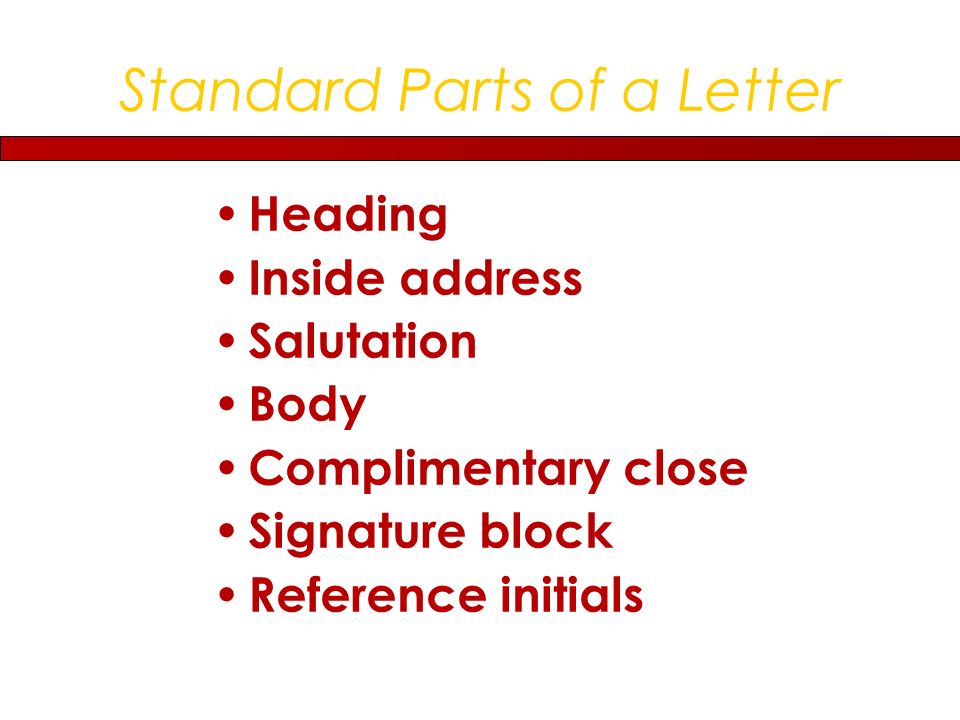 chapter 6 message formats learning objective 1 describe the seven standard letter heading