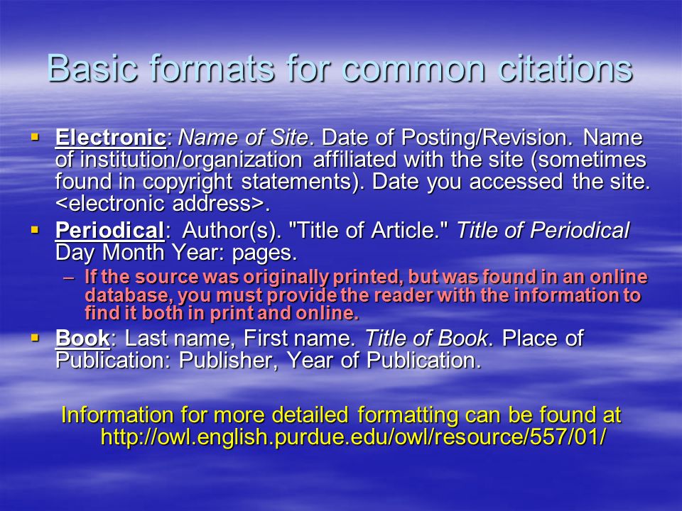 Works Cited page cont.  Capitalize the titles of articles and books, etc.