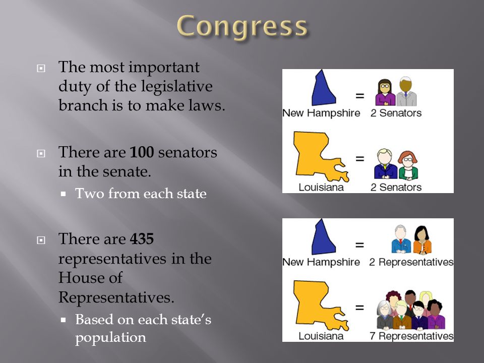  The most important duty of the legislative branch is to make laws.