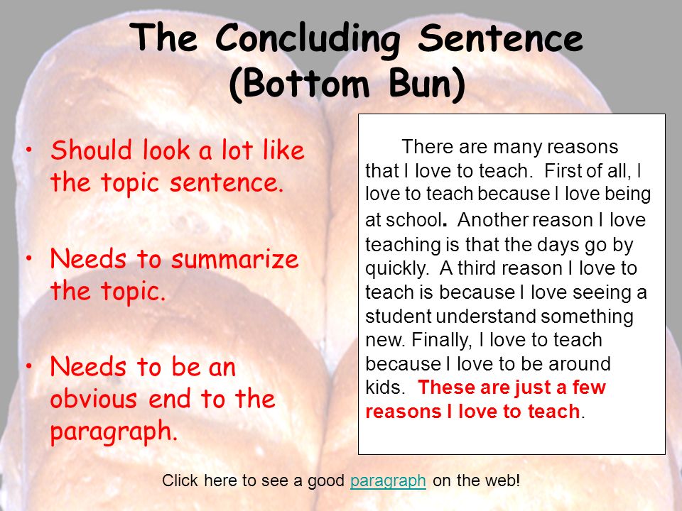 The Concluding Sentence (Bottom Bun) Should look a lot like the topic sentence.
