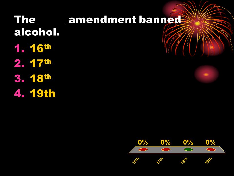 The _____ amendment banned alcohol th 2.17 th 3.18 th 4.19th