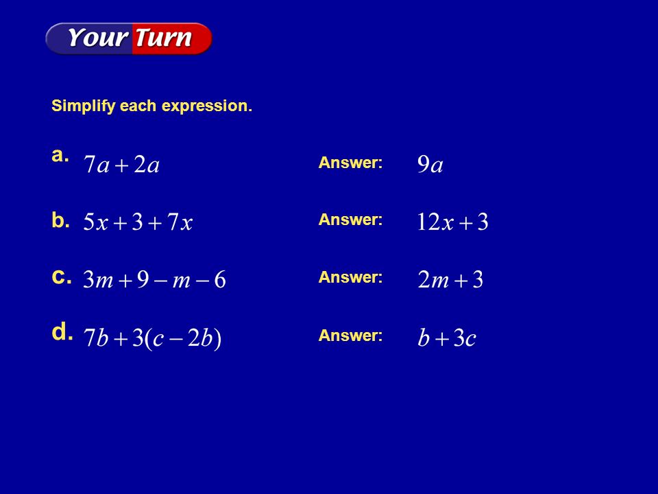 Example 2-2g Answer: Simplify each expression. a. b. c. d. Answer:
