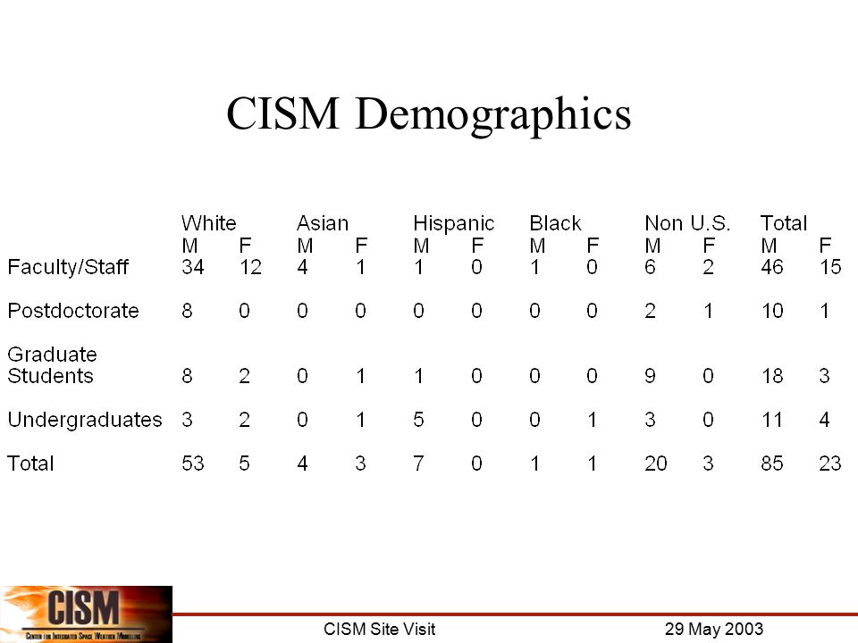 CISM Site Visit 29 May 2003 CISM Demographics