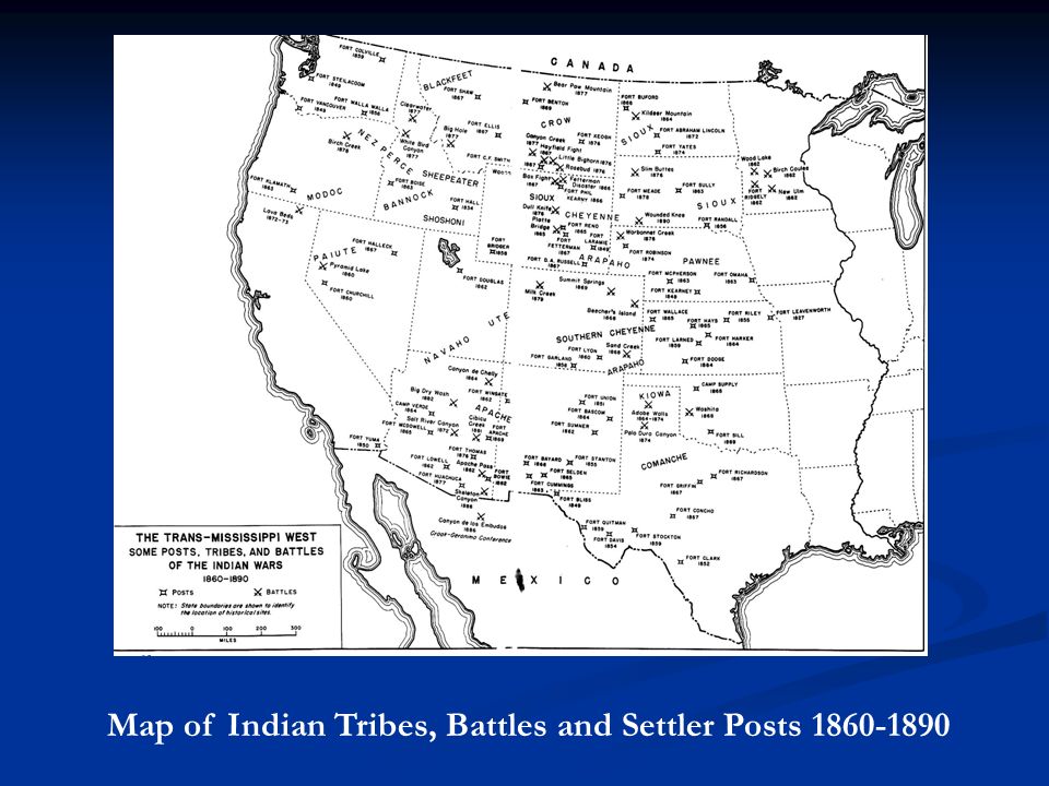 Map of Indian Tribes, Battles and Settler Posts