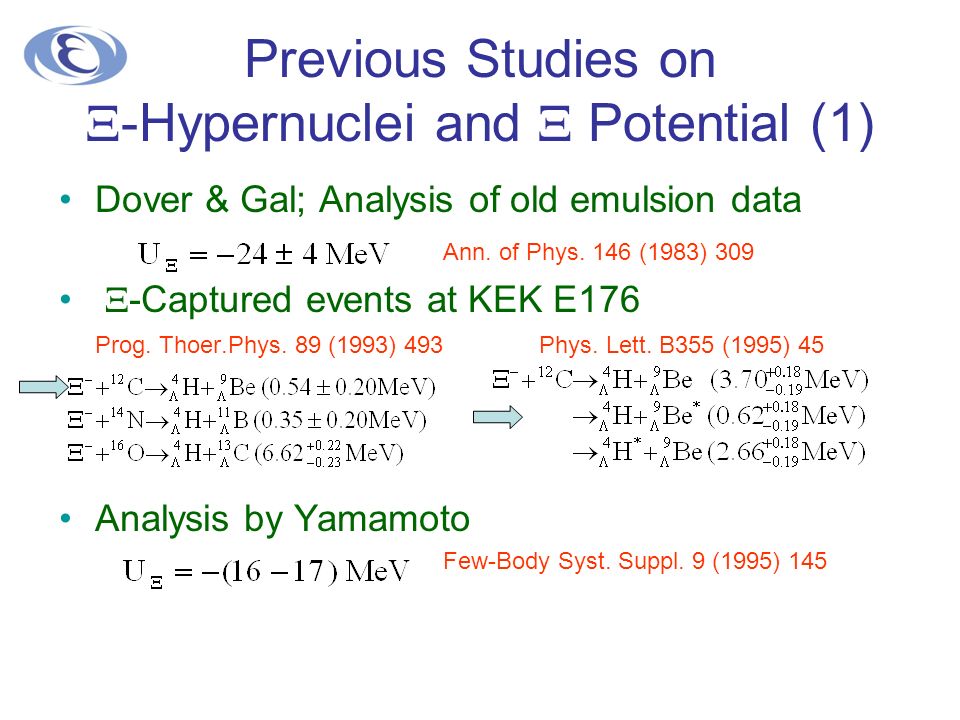 Previous Studies on  -Hypernuclei and  Potential (1) Dover & Gal; Analysis of old emulsion data Ann.