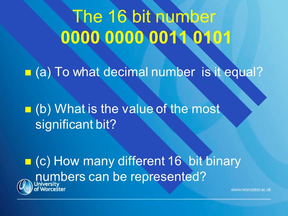 The 16 bit number n n (a) To what decimal number is it equal.