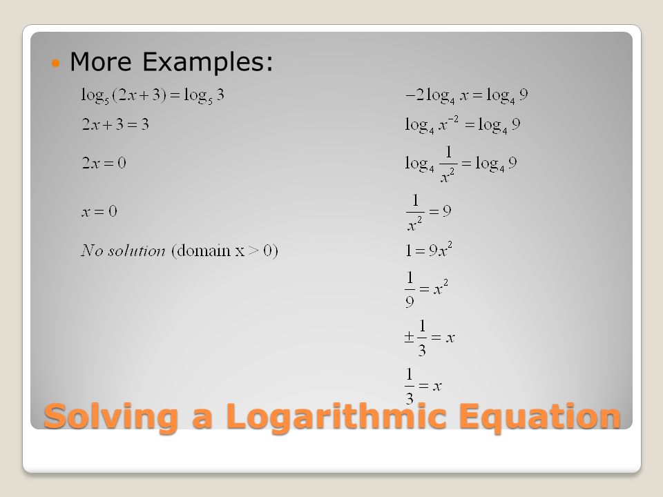 Solving a Logarithmic Equation More Examples: