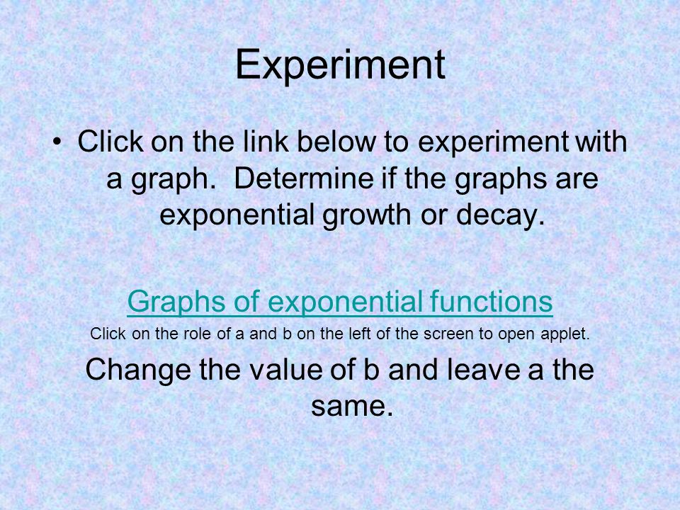 Exponential Decay This graph shows exponential decay since the graph is decreasing as it moves from left to right.