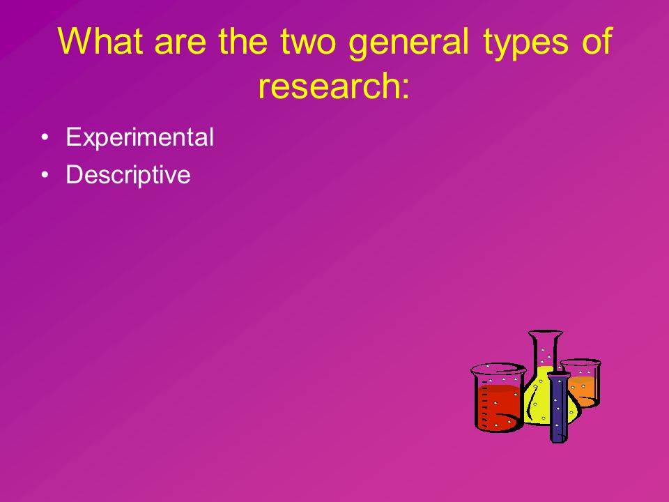 What are the two general types of research: Experimental Descriptive