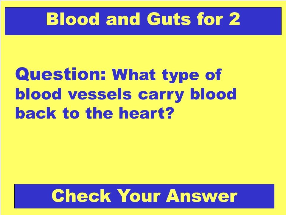 Question: What type of blood vessels carry blood back to the heart.