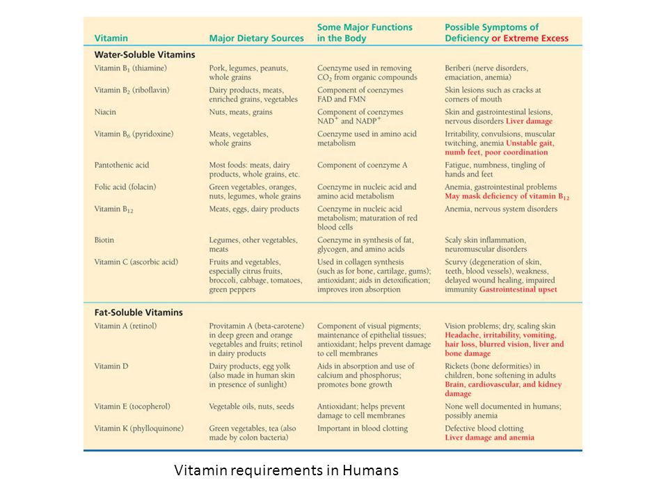 Vitamin requirements in Humans