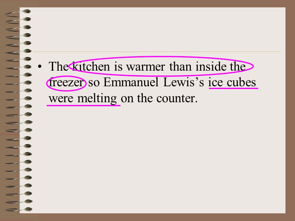 The kitchen is warmer than inside the freezer so Emmanuel Lewis’s ice cubes were melting on the counter.