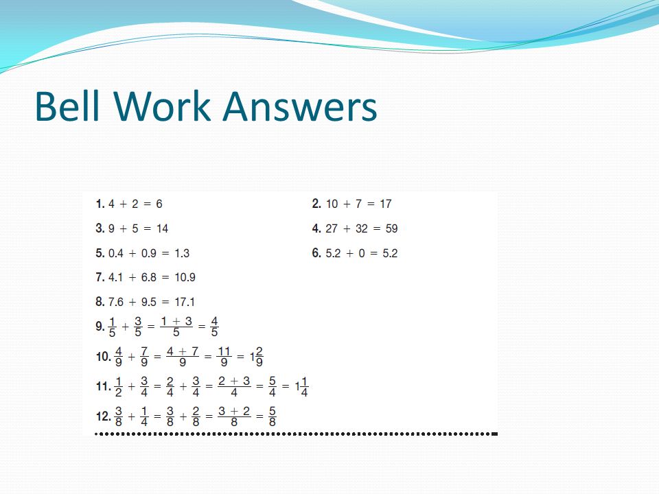 Bell Work Answers