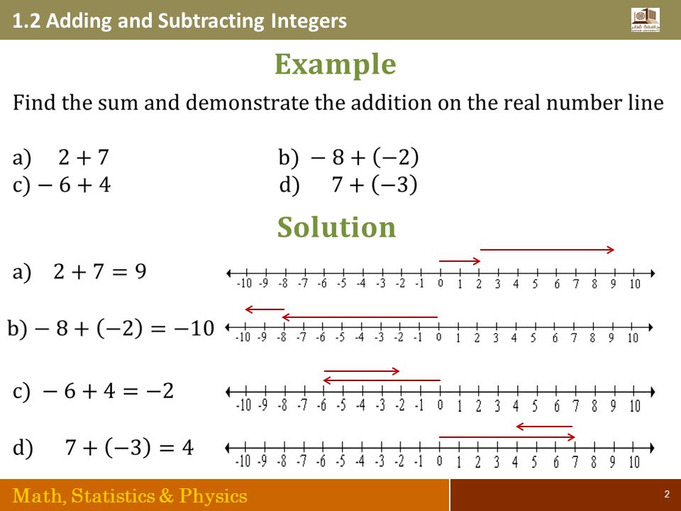 1.2 Adding and Subtracting Integers Math, Statistics & Physics 2
