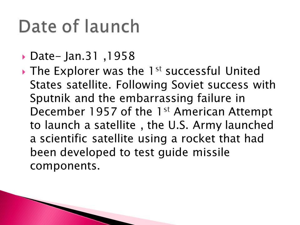 By Shanise Levi Mrs Huntze 6 Th Pd Date Jan 31 1958 The Explorer Was The 1 St Successful United States Satellite Following Soviet Success Ppt Download By Shanise Levi Mrs Huntze 6 Th Pd Date Jan 31 1958 The Explorer Was The 1 St Successful United States Satellite Following Soviet Success Ppt Download