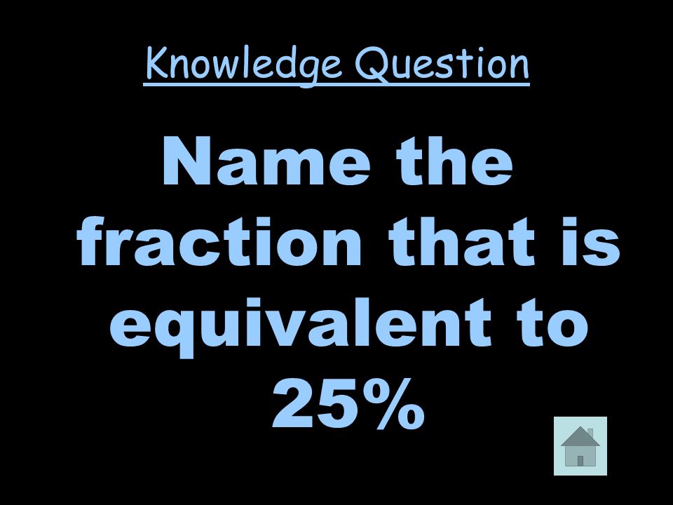 Name the fraction that is equivalent to 25% Knowledge Question