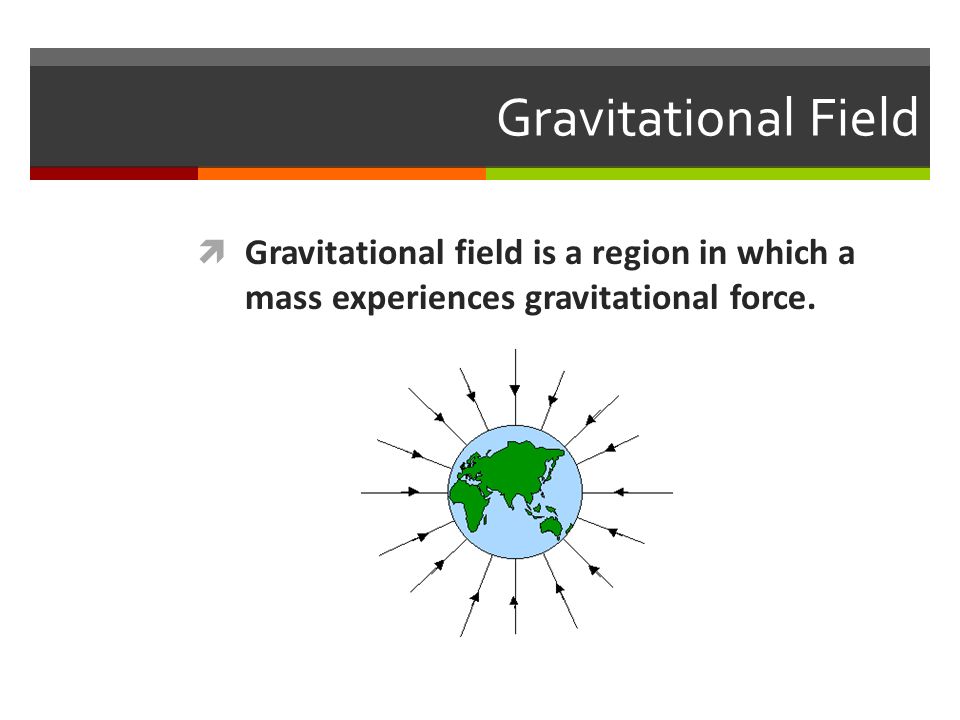 Gravitational Field  Gravitational field is a region in which a mass experiences gravitational force.