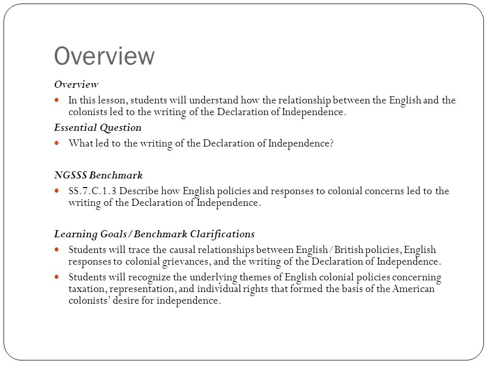 what english policies led to the writing of the declaration of independence