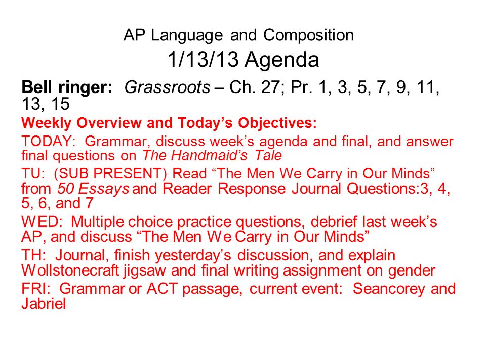 Ap Language And Composition Agenda Bell Ringer Grassroots Ap Gay Marriage Essay Thesis also Essays On High School High School Help