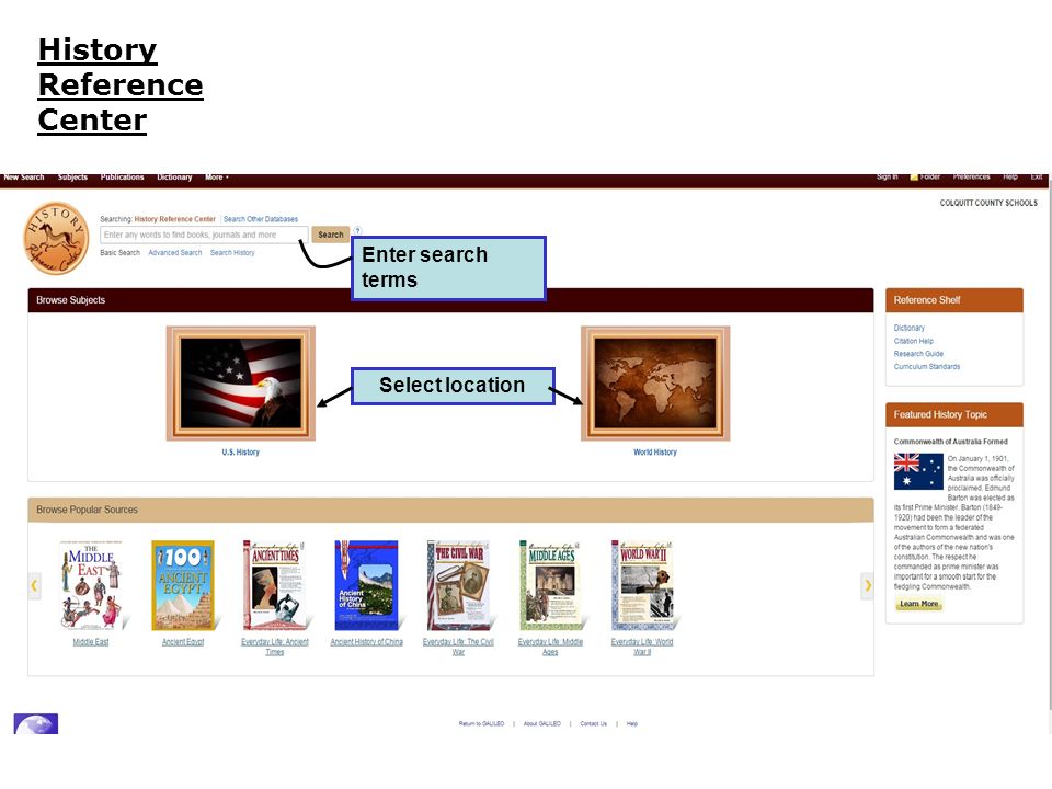 History Reference Center Enter search terms Select location