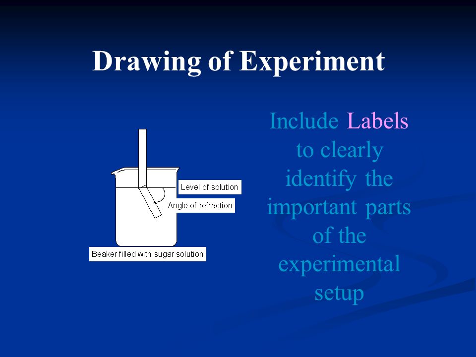 Drawing of Experiment Include Labels to clearly identify the important parts of the experimental setup