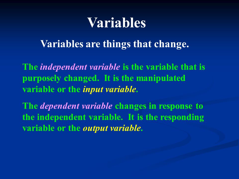 The independent variable is the variable that is purposely changed.