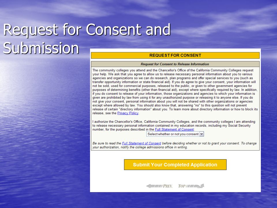 Request for Consent and Submission