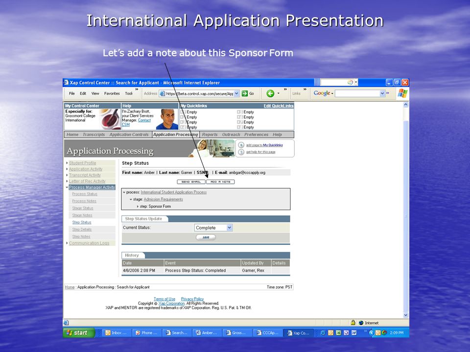International Application Presentation Let’s add a note about this Sponsor Form