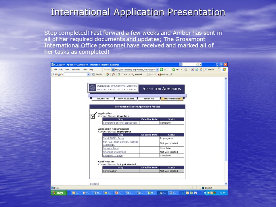 International Application Presentation Step completed.