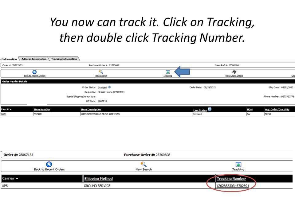 You now can track it. Click on Tracking, then double click Tracking Number.