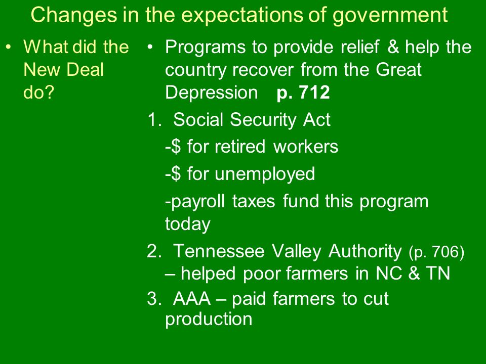 Changes in the expectations of government What did the New Deal do.