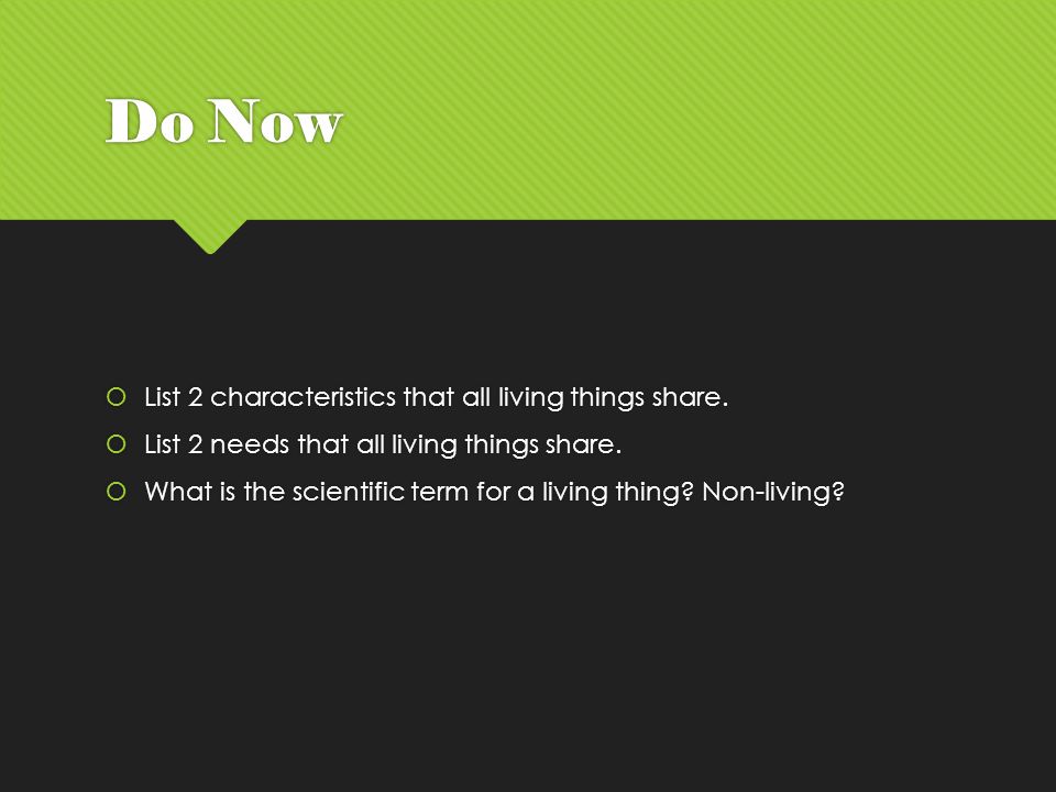 Do Now  List 2 characteristics that all living things share.
