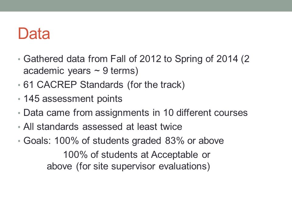 CMHC ASSESSMENT REPORT Fall Data Gathered data from Fall of 2012 to ...