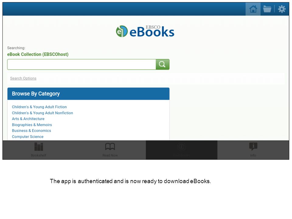 The app is authenticated and is now ready to download eBooks.