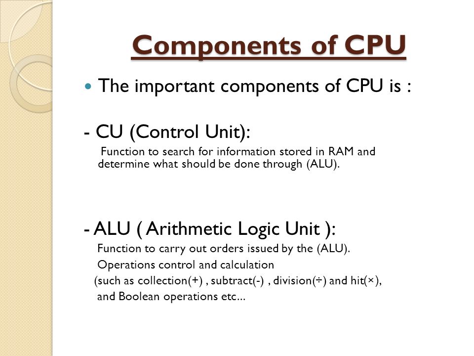 Hardware. Control Process Unit(CPU) Contents Introduction Definition CPU  Components of CPU Stages of the work of CPU CPU frequency CPU Cooling  Conclusion. - ppt download