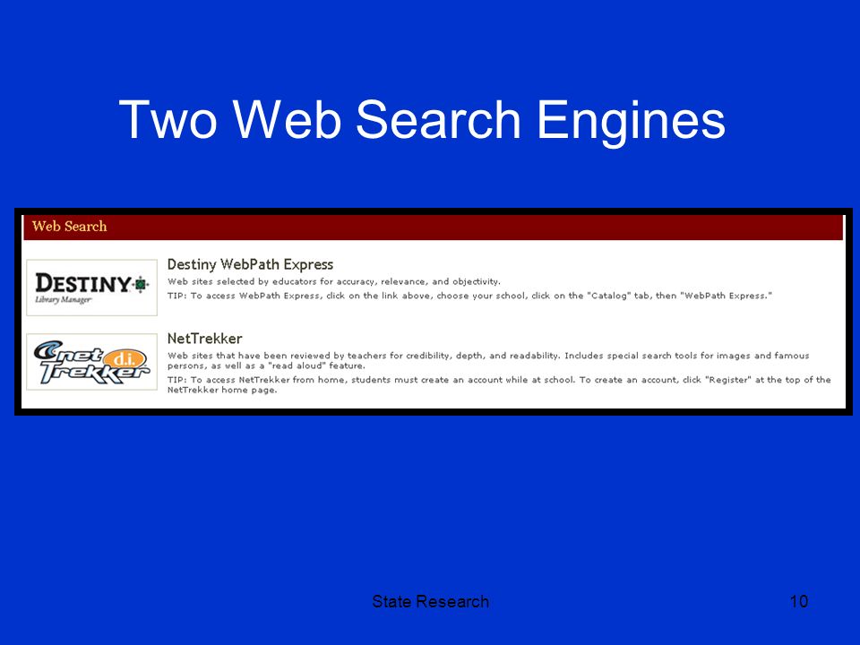 State Research10 Two Web Search Engines