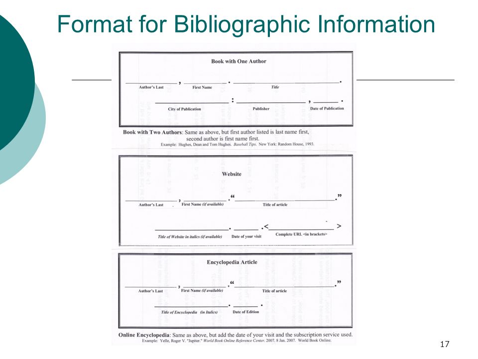 Format for Bibliographic Information 17