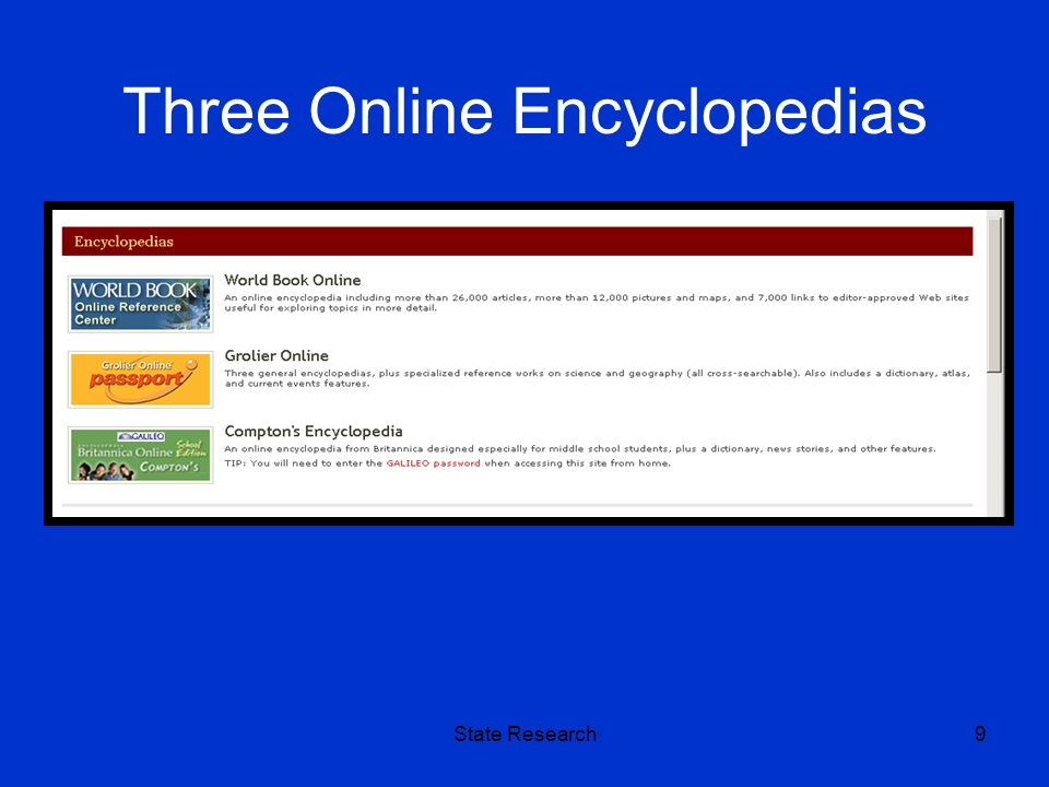 State Research9 Three Online Encyclopedias