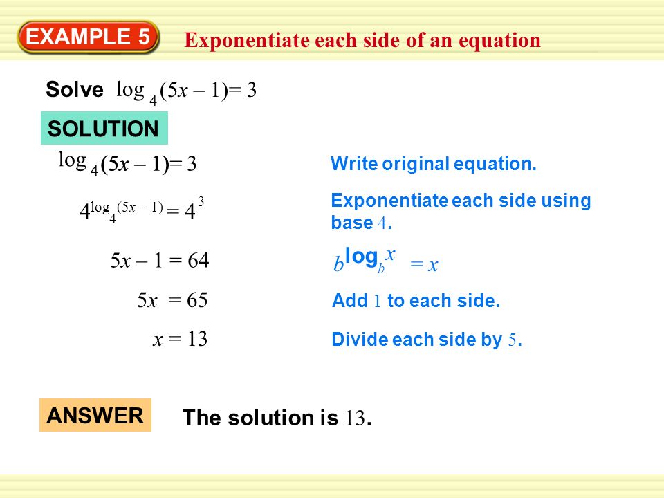 Example 4 Solve A Logarithmic Equation Solve Log 4x 7 Log X