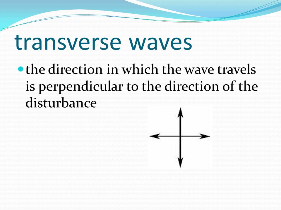 transverse waves the direction in which the wave travels is perpendicular to the direction of the disturbance