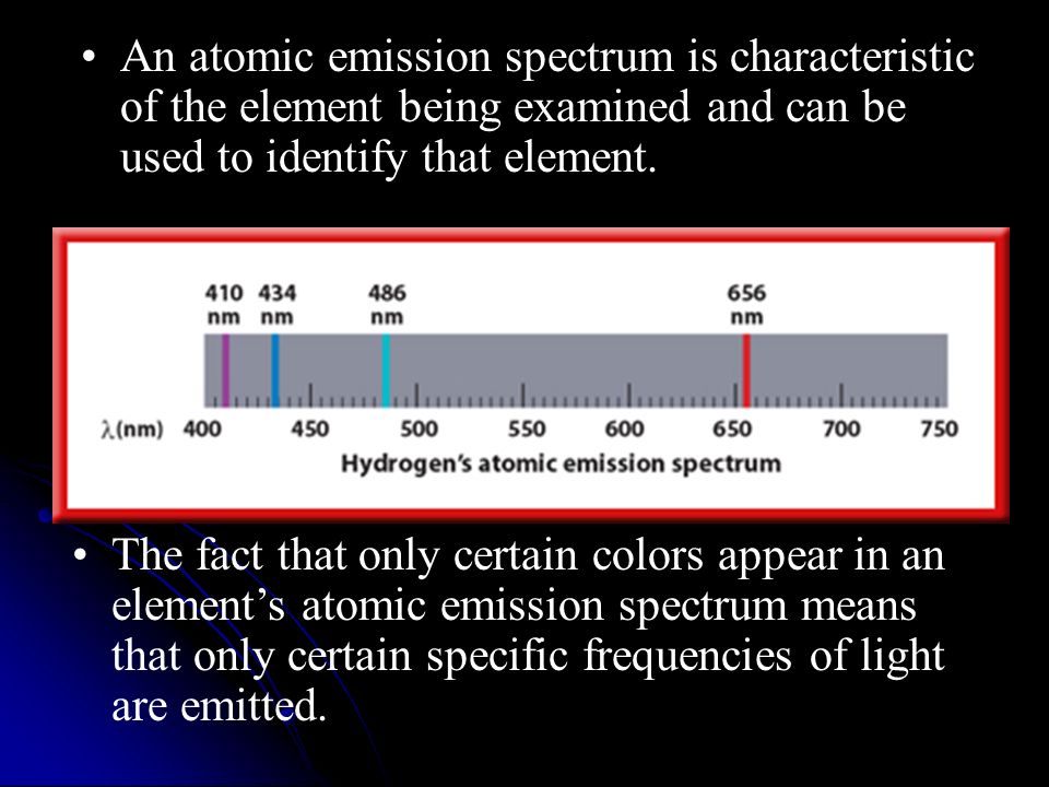 An atomic emission spectrum is characteristic of the element being examined and can be used to identify that element.