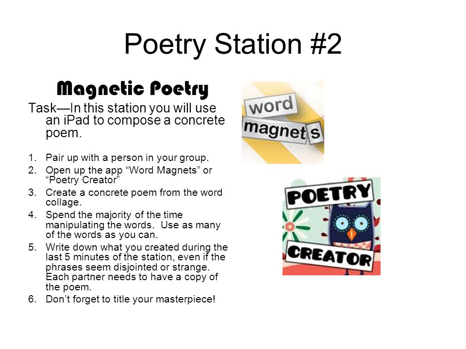 poetry station 1 chocolaty poetry task in this station you will use