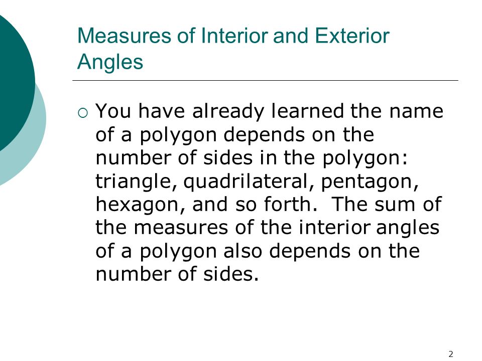 1 Angle Measures In Polygons Geometry 2 Measures Of